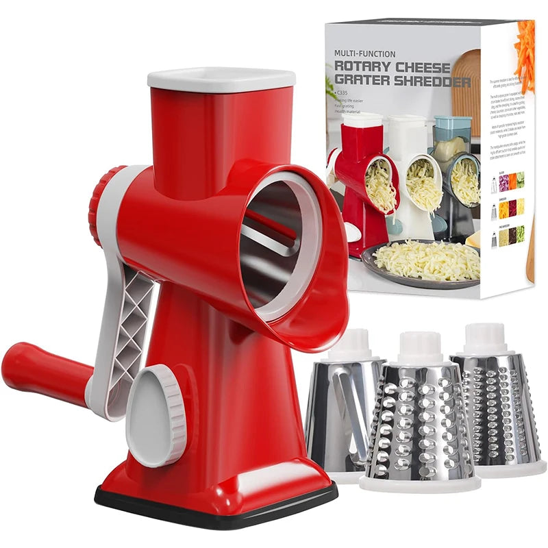 3-in-1 Rotary Cheese Grater — Slice, Shred & Grate in Seconds