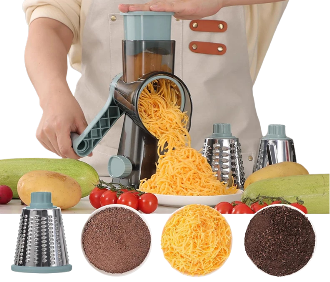 3-in-1 Rotary Cheese Grater — Slice, Shred & Grate in Seconds