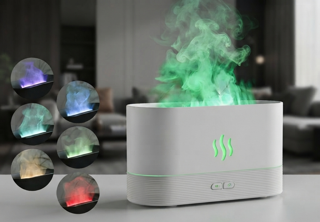 Flame Aroma Diffuser & Humidifier — LED Flame Lamp, Essential Oil, USB
