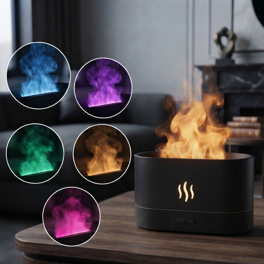 Flame Aroma Diffuser & Humidifier — LED Flame Lamp, Essential Oil, USB