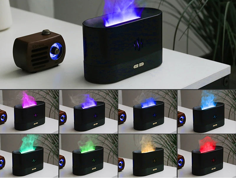 Flame Aroma Diffuser & Humidifier — LED Flame Lamp, Essential Oil, USB