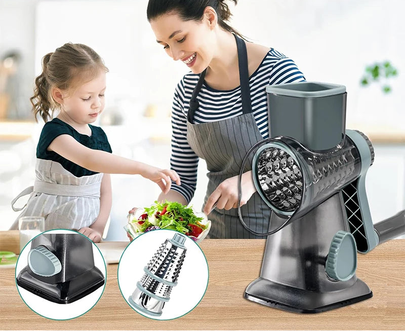 3-in-1 Rotary Cheese Grater — Slice, Shred & Grate in Seconds