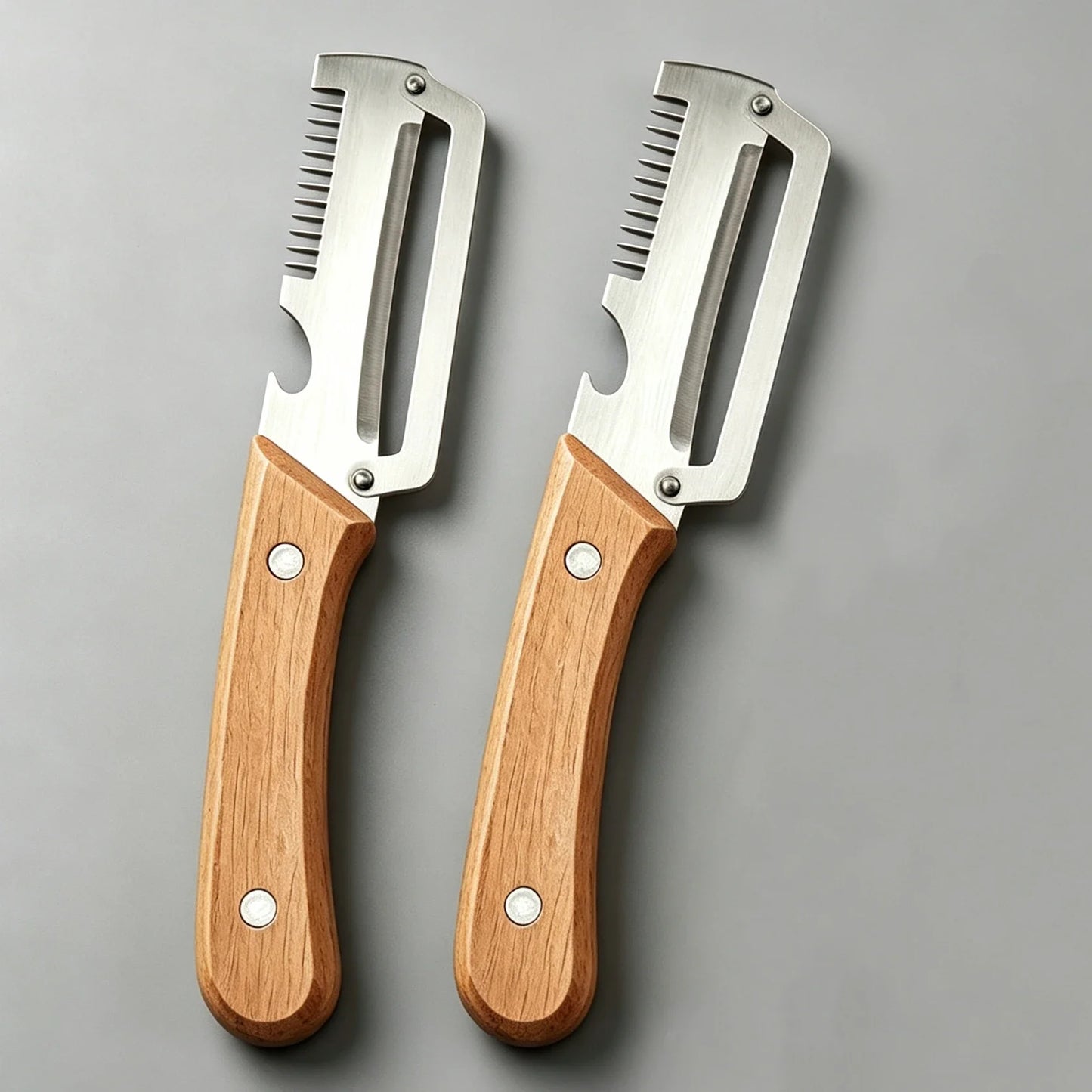 Stainless Steel Vegetable Peeler — Wooden Handle, Sharp Curved Blade