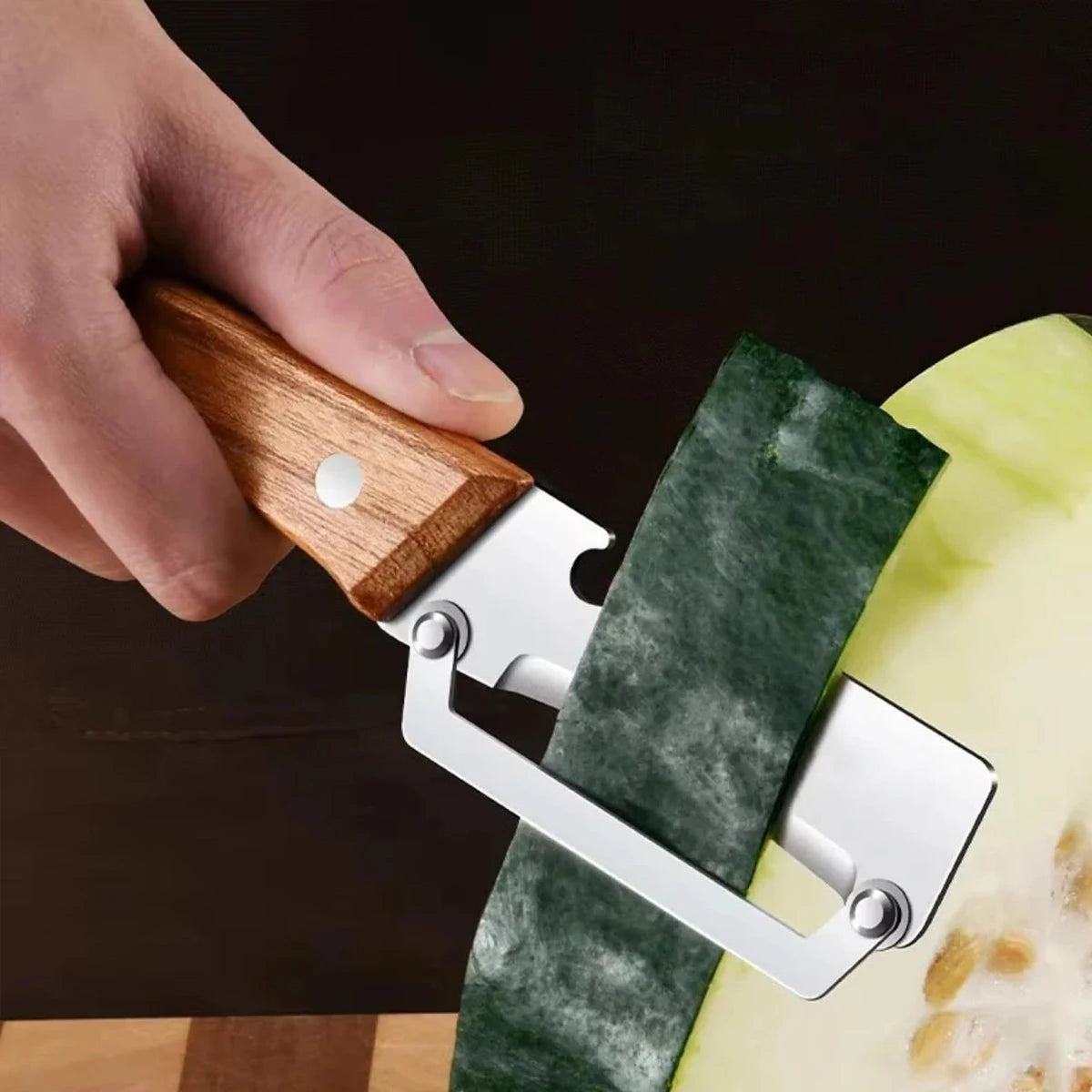 Stainless Steel Vegetable Peeler — Wooden Handle, Sharp Curved Blade
