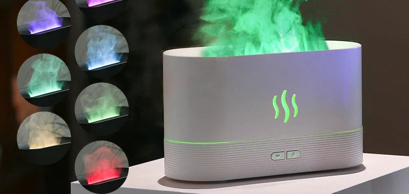 Flame Aroma Diffuser & Humidifier — LED Flame Lamp, Essential Oil, USB
